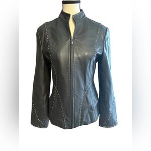 Ying Ying of Nevada genuine leather black white decorative stitching